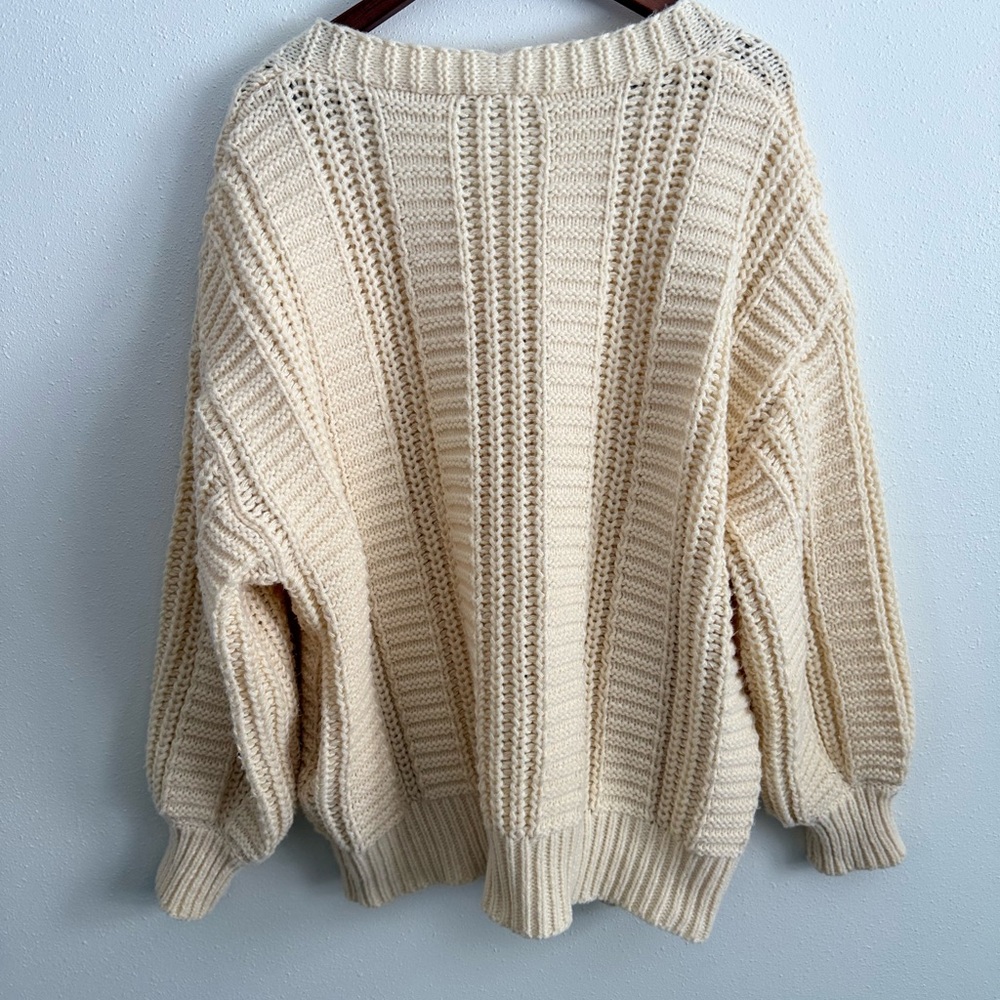 Chunky Cable Knit Cardigan Cream Oversized Fisherman Grandpa Sweater - Picture 10 of 15